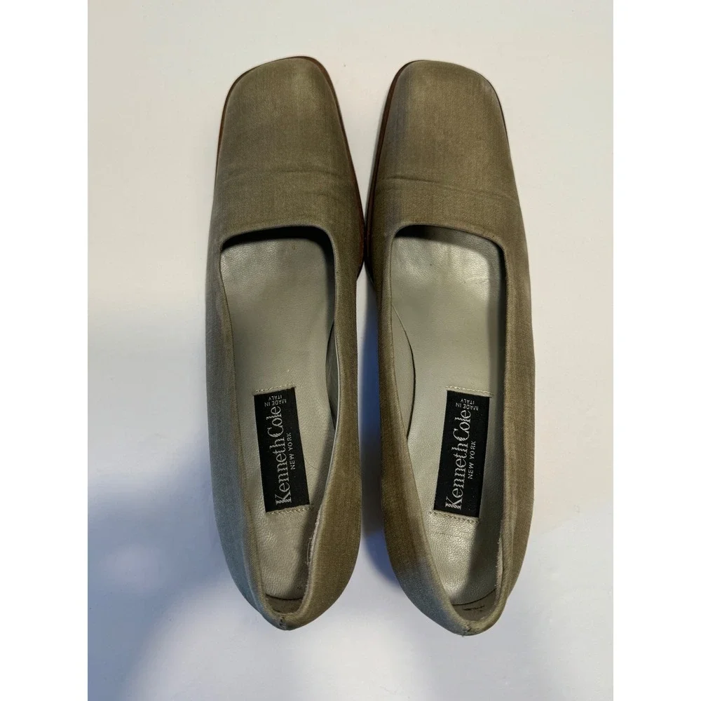 Kenneth Cole New York Vintage 90s Chunky Square Toe Block Heel Pumps Olive 7.5M